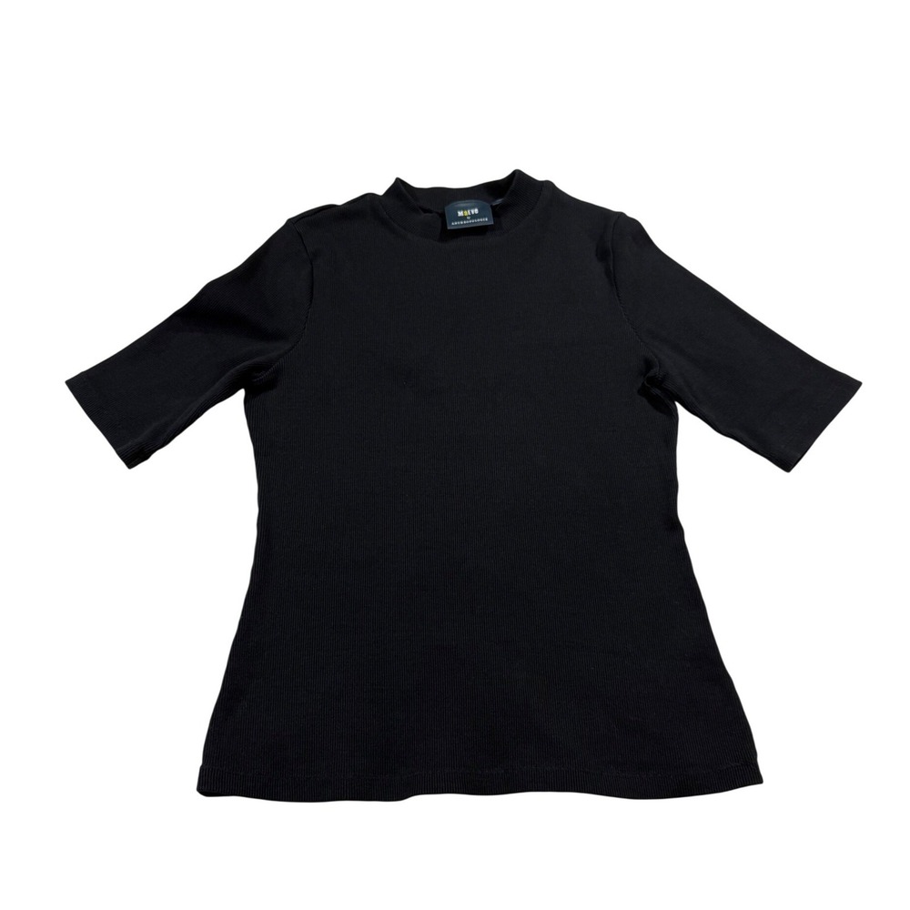 Maeve Anthropologie Ribbed Top M Black Minimalist Knit Quiet Luxury Office